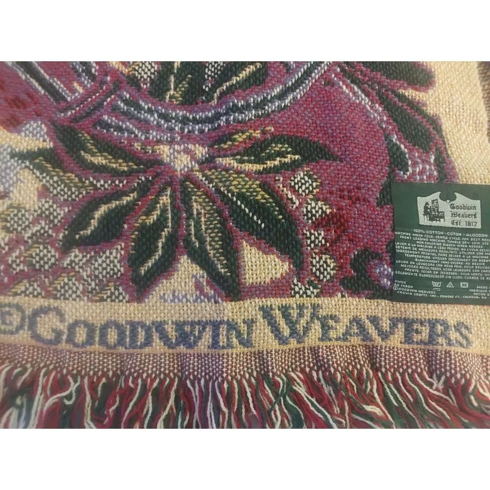 Goodwin Weaver 100% Cotton Tapestry Throw Made In Usa 42x63‎ Poinsettias